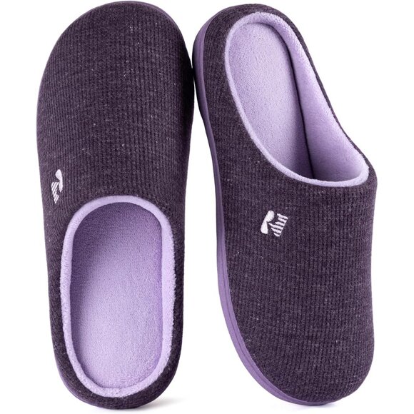 Women's Eggplant Two-Tone Memory Foam Slipper Closed-Toe Indoor House Shoes - Picture 5 of 11